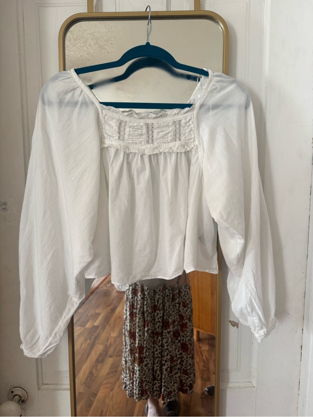 H&M White Boho Peasant Blouse with Lace Yoke